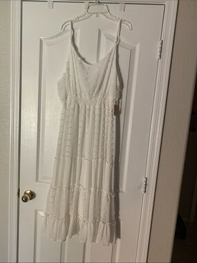 Blu Pepper White Tiered Eyelet Spaghetti Strap Dress